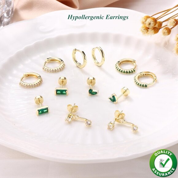 Dainty Gold Flat Back Hypoallergenic Cartilage Earring Sets for Multiple Piercin - Picture 6 of 6